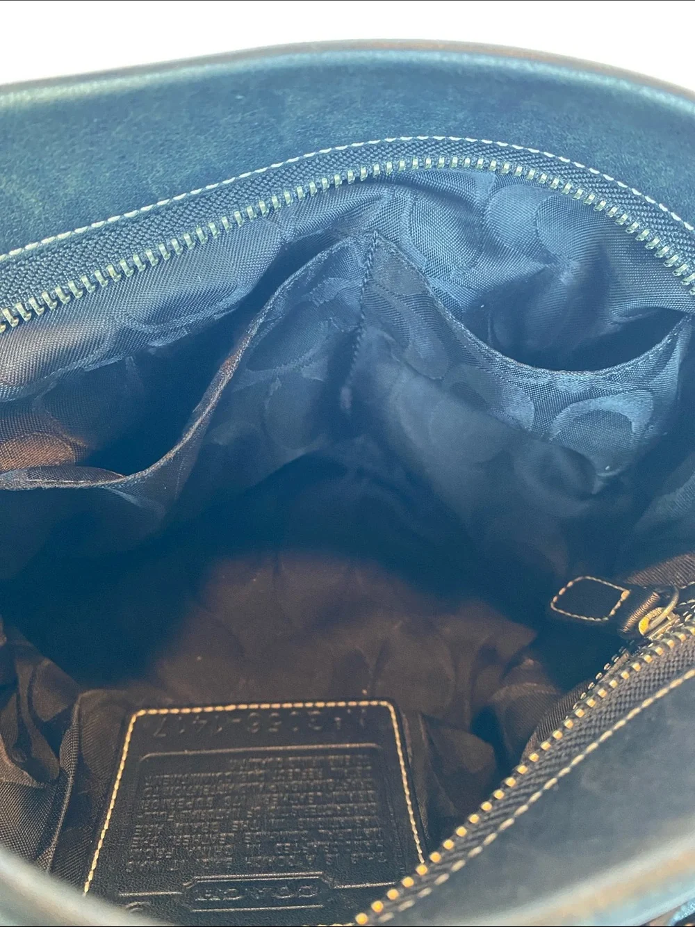 Coach East West 1417 Black Leather Shoulder Bag with Tassel Charm and Zip Pocket